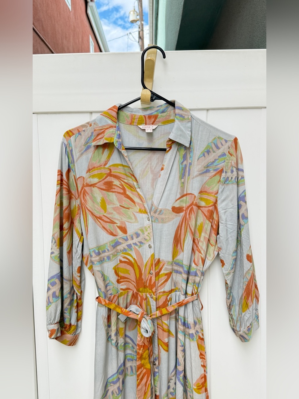 Esprit Tropical Print Maxi Shirt Dress Belted M